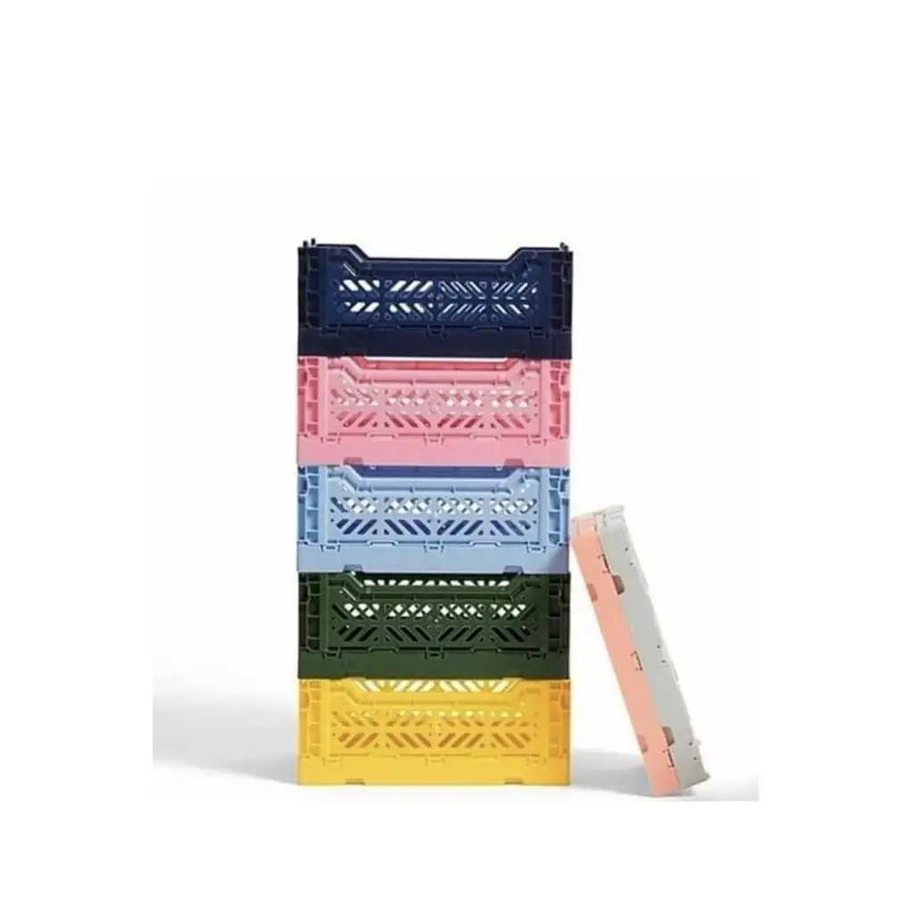 Foldable Storage Bins, Plastic Crate for Storage, Collapsible Crate, Utility Stackable Box Small Navy - Luna Crates