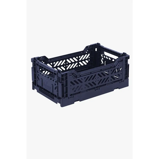 Foldable Storage Bins, Plastic Crate for Storage, Collapsible Crate, Utility Stackable Box Small Navy - Luna Crates