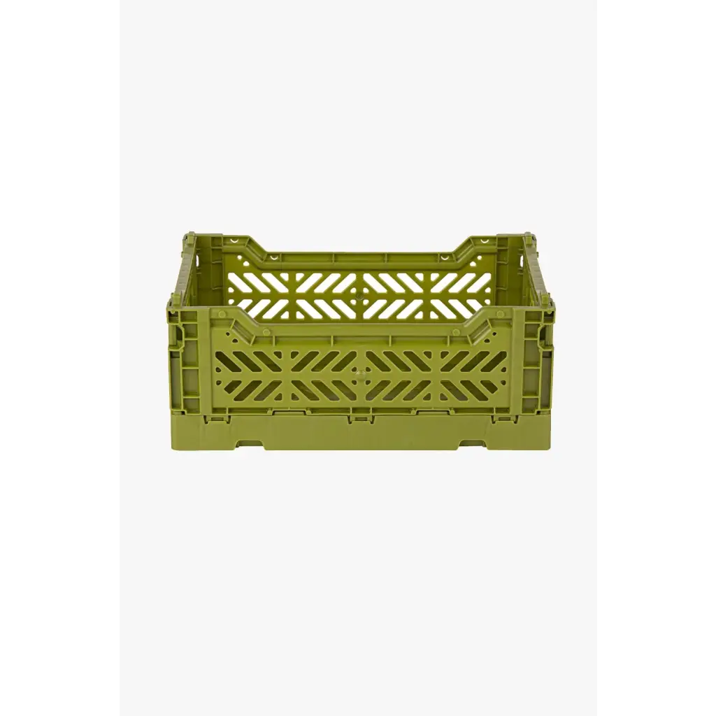 Foldable Storage Bins, Plastic Crate for Storage, Collapsible Crate, Utility Stackable Box Small Olive - Luna Crates