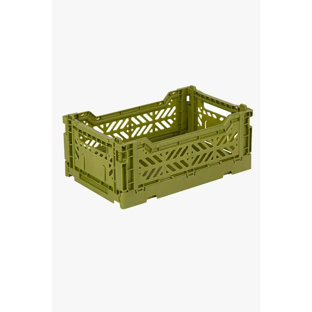 Foldable Storage Bins, Plastic Crate for Storage, Collapsible Crate, Utility Stackable Box Small Olive - Luna Crates