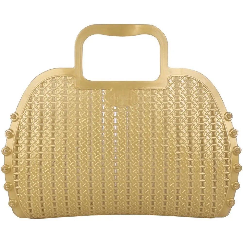 Gold Foldable Mini Plastic Women's Tote Bag - Luna Crates