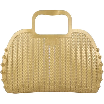 Gold Foldable Mini Plastic Women's Tote Bag - Luna Crates