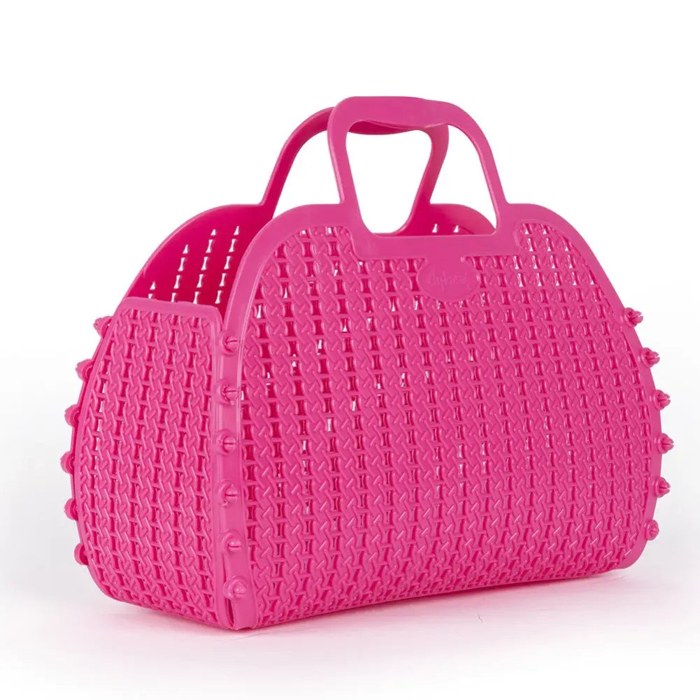 Hot Pink Foldable Mini Plastic Women's Tote Bag - Luna Crates