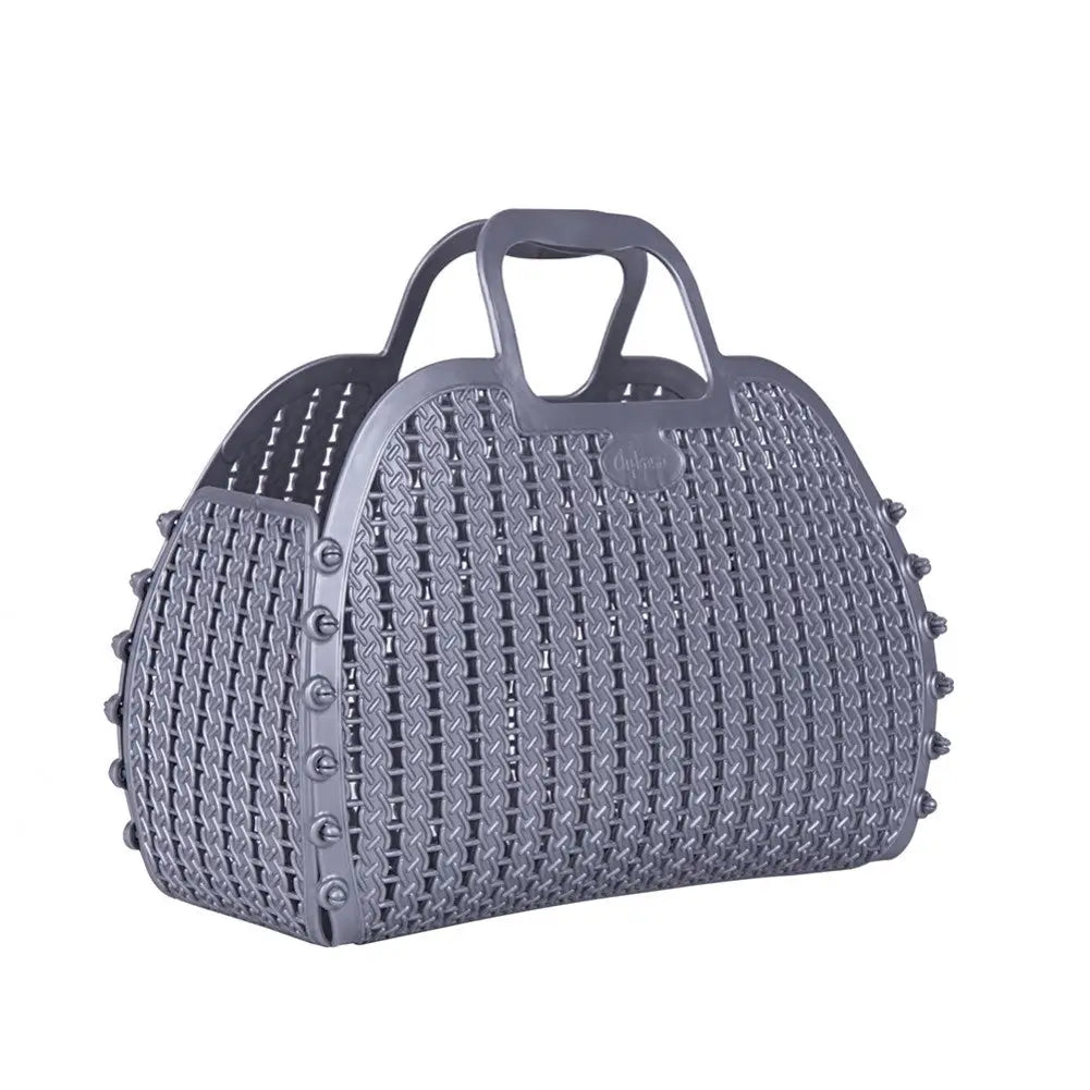 Silver Foldable Mini Plastic Women's Tote Bag - Luna Crates