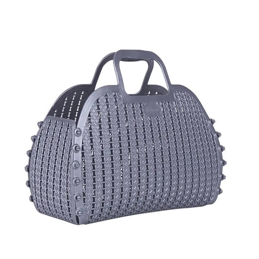 Silver Foldable Mini Plastic Women's Tote Bag - Luna Crates