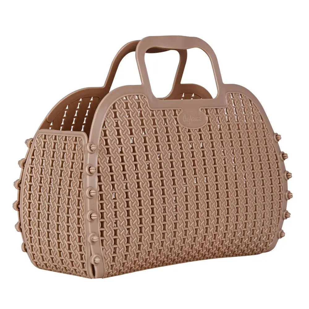 Warm Taupe Foldable Mini Plastic Women's Tote Bag - Luna Crates