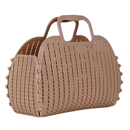 Warm Taupe Foldable Mini Plastic Women's Tote Bag - Luna Crates