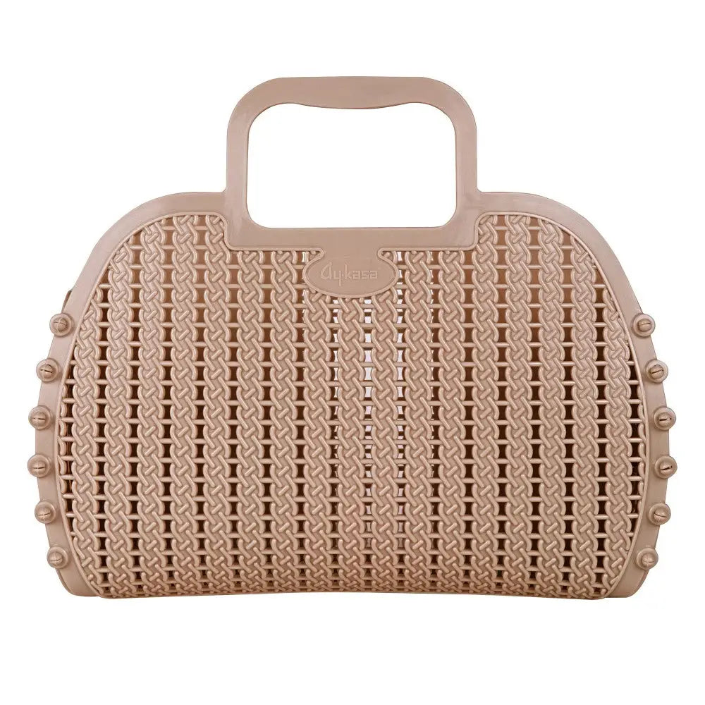 Warm Taupe Foldable Mini Plastic Women's Tote Bag - Luna Crates