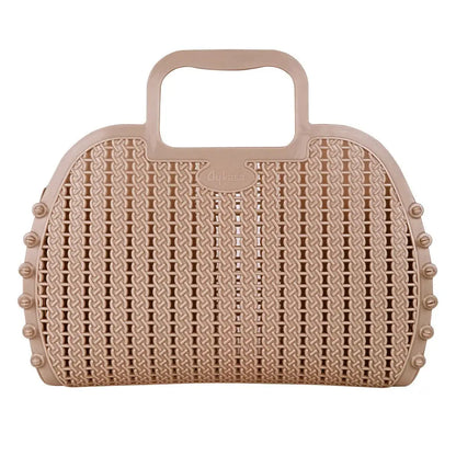 Warm Taupe Foldable Mini Plastic Women's Tote Bag - Luna Crates